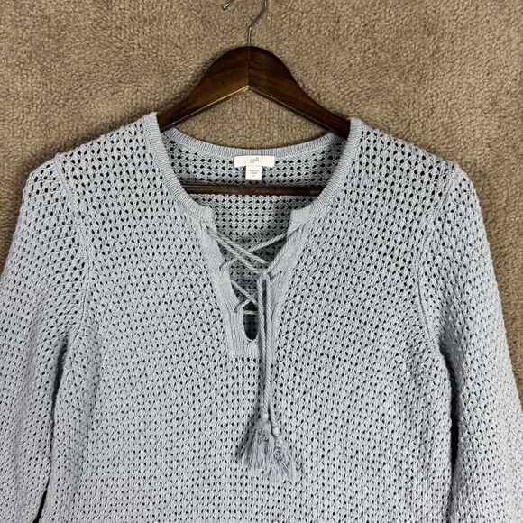 J Jill Sweater Womens Small Blue‎ Knit Lace Up Pullover Lightweight 100% Cotton - Picture 2 of 10